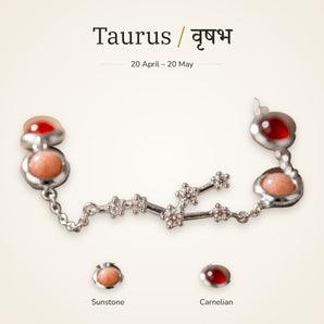 Taurus zodiac constellation bracelet for women with Sunstone and Carnelian – silver