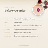Ruby (Manik) Ring – good to know before you order: what is in the box, energised after order