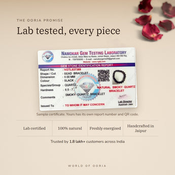 Smoky Quartz Bracelet lab certificate with QR code – The Oorja promise