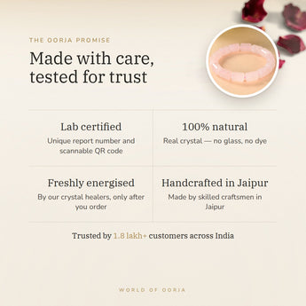 The Oorja promise – Rose Quartz Cylinder Bracelet, lab certified and energised after you order