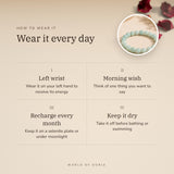 How to wear your Amazonite Bracelet – left wrist, morning wish, recharge on selenite or moonlight