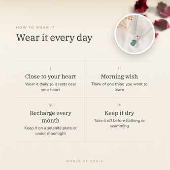 How to wear your Emerald (Panna) Pendant – daily wear, morning wish, recharge on selenite or moonlight
