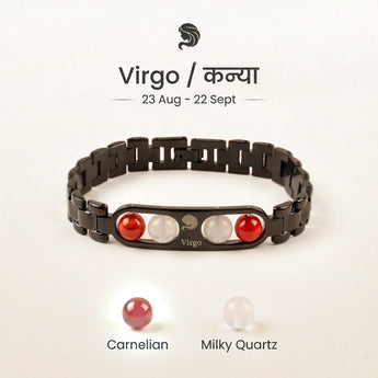 Virgo zodiac bracelet with Carnelian and Milky Quartz – Kanya rashi crystal bracelet