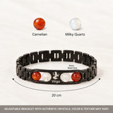 Virgo bracelet crystals and size โ 8mm beads, adjustable black metal band