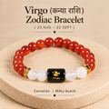 Virgo zodiac rashi bracelet in Carnelian and Milky Quartz with engraved Virgo onyx bead