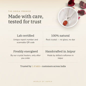 The Oorja promise – Carnelian Pendant, lab certified and energised after you order