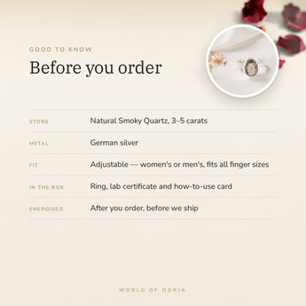 Smoky Quartz Ring – good to know before you order: what is in the box, energised after order