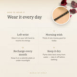 How to wear your Black Metal Raw Pyrite Bracelet – left wrist, morning wish, recharge on selenite or moonlight