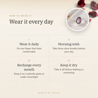 How to wear your Amethyst Ring – daily wear, morning wish, recharge on selenite or moonlight