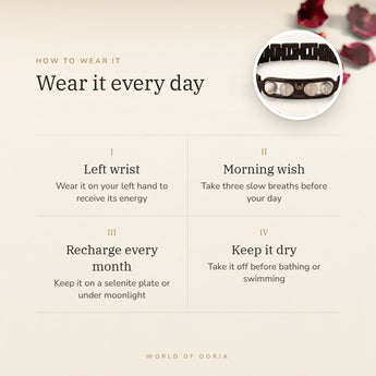 How to wear your Cancer Metal Zodiac Bracelet – left wrist, morning wish, recharge on selenite or moonlight