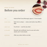 Red Coral Bracelet – before you order: size, what is in the box, energised after order