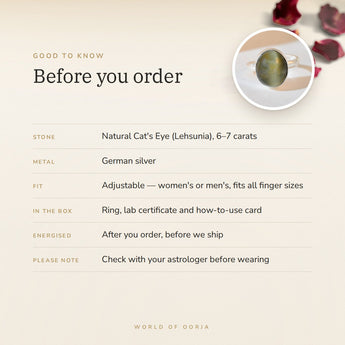 Cat's Eye (Lehsunia) Ring – good to know before you order: what is in the box, energised after order