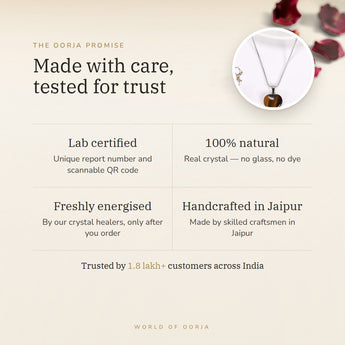 The Oorja promise – Tiger Eye Heart Pendant, lab certified and energised after you order