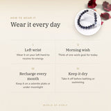How to wear your Blue Sapphire Silver Bracelet (Neelam) – left wrist, morning wish, recharge on selenite or moonlight