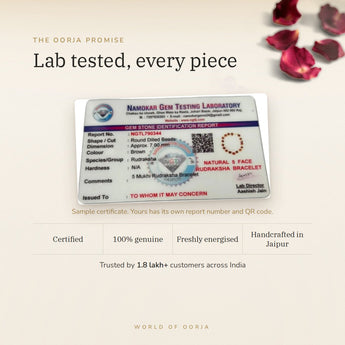 5 Mukhi Divine Rudraksha Bracelet lab certificate with QR code – The Oorja promise
