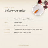 Citrine Pencil Pendant – good to know before you order: what is in the box, energised after order