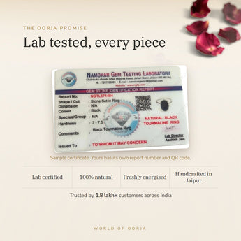 Black Tourmaline Ring lab certificate with QR code – The Oorja promise