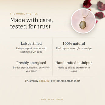 The Oorja promise – Cat's Eye (Lehsunia) Pendant, lab certified and energised after you order