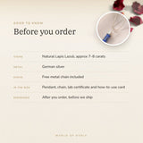 Lapis Lazuli Pencil Pendant – good to know before you order: what is in the box, energised after order