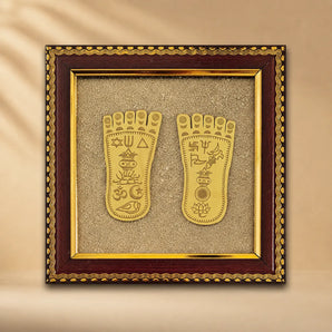 Lakshmi Charan Paduka on Raw Pyrite Frame – Wealth & Blessings
