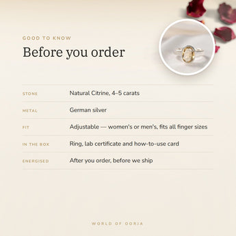 Citrine Ring – good to know before you order: what is in the box, energised after order