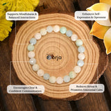 Communication Bracelet beaded with crystal beads and descriptive text on a wooden background