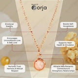 Rose gold necklace with pendant on a neutral background, featuring Orja brand.