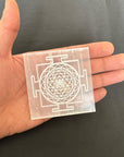 Crystals Charging Selenite Plate - Shree Yantra Engraved - WorldOfOorja