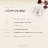 Tiger Eye Pendant – good to know before you order: what is in the box, energised after order