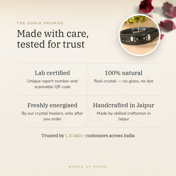 The Oorja promise – Black Tourmaline Leather Bracelet, lab certified and energised after you order