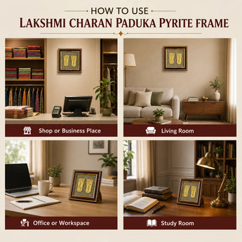 Lakshmi Charan Paduka on Raw Pyrite Frame – Wealth & Blessings – view 6