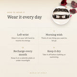 How to wear your Scorpio Metal Zodiac Bracelet – left wrist, morning wish, recharge on selenite or moonlight