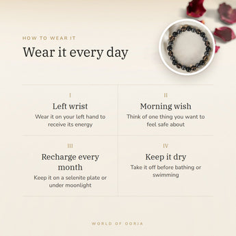 How to wear your Mulank 4 Bracelet – left wrist, morning wish, recharge on selenite or moonlight