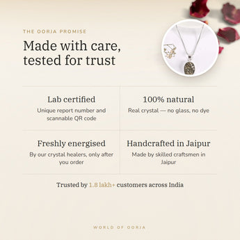 The Oorja promise – Raw Pyrite Oval Pendant, lab certified and energised after you order
