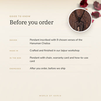 Hanuman Chalisa 9 Verse Pendant – good to know before you order: what is in the box, energised after order