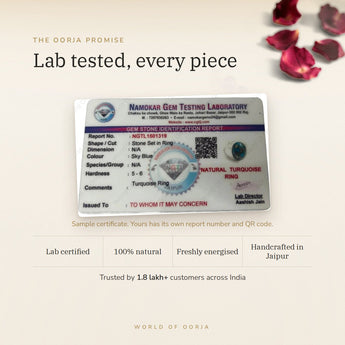Turquoise (Firoza) Ring lab certificate with QR code – The Oorja promise