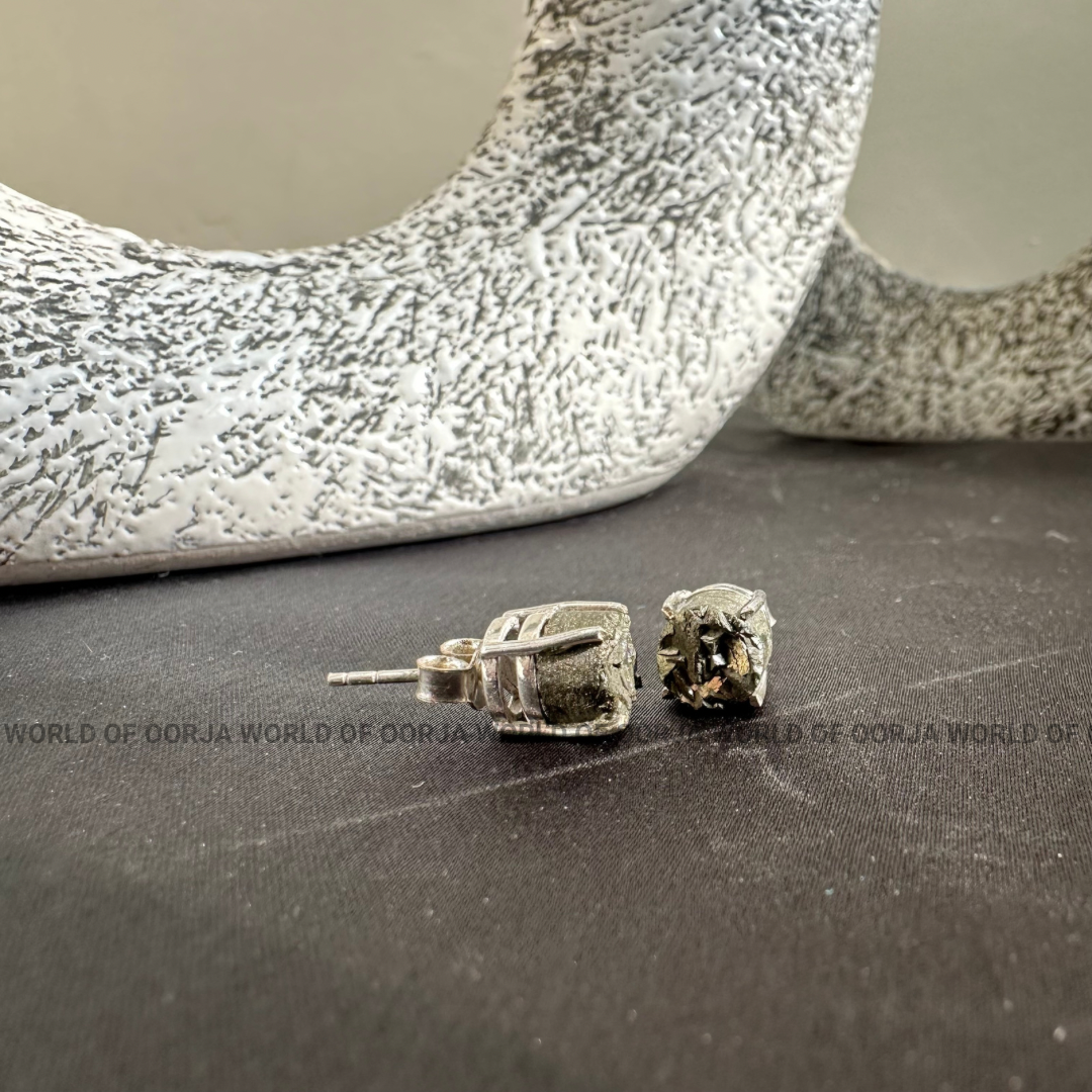 Raw Pyrite Stud Earrings - For Men & Women - WorldOfOorja
