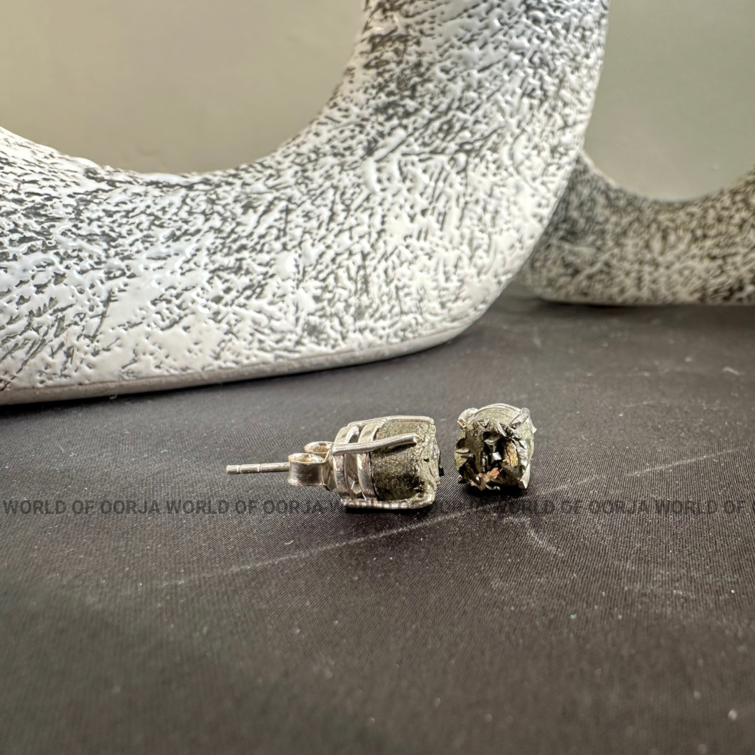 Raw Pyrite Stud Earrings - For Men &amp; Women - WorldOfOorja