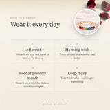 How to wear your 7 Chakra with Wooden Beads Bracelet – left wrist, morning wish, recharge on selenite or moonlight