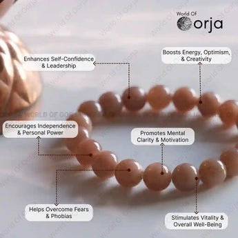 Orja bracelet with text highlighting its benefits on a white background