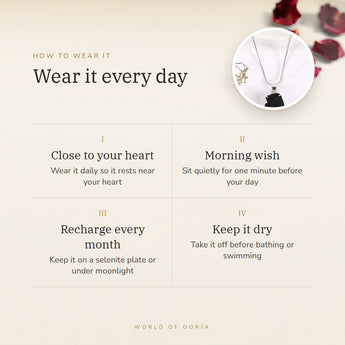 How to wear your Saffordite (Chintamani) Pendant – daily wear, morning wish, recharge on selenite or moonlight