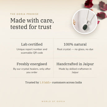 The Oorja promise – Green Aventurine Pendant, lab certified and energised after you order