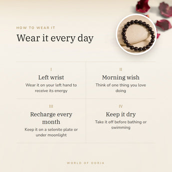 How to wear your Garnet Bracelet – left wrist, morning wish, recharge on selenite or moonlight