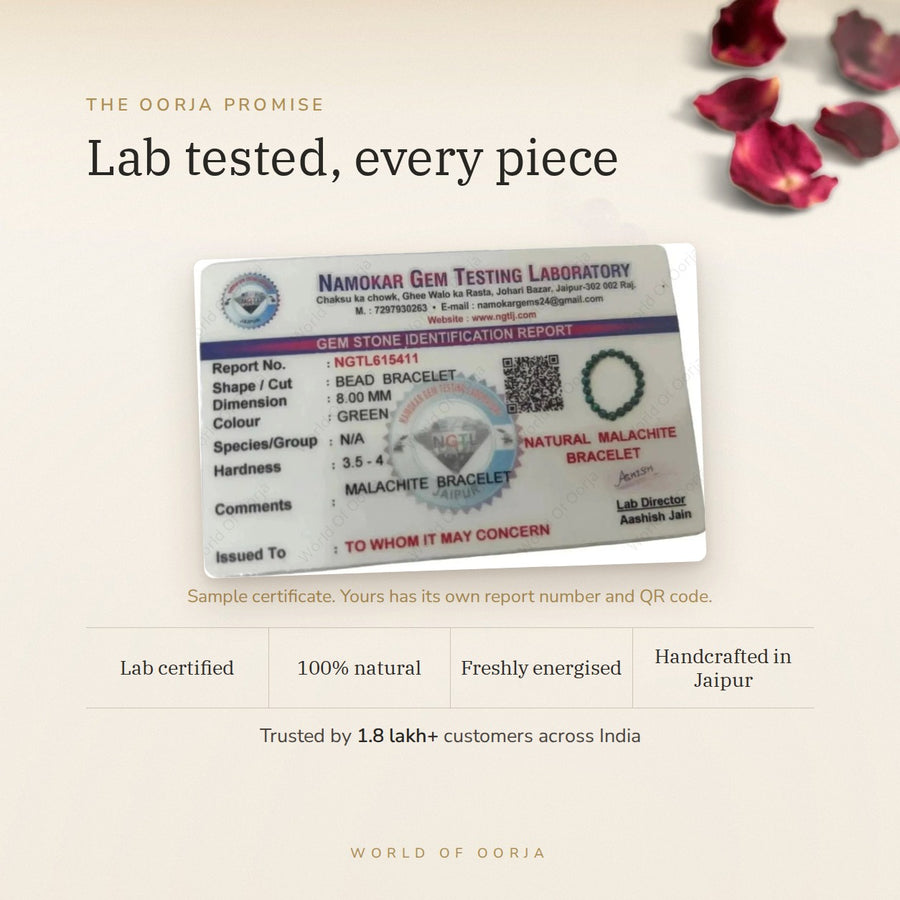 Malachite Bracelet – The Stone of Transformation lab certificate – World of Oorja