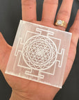 Crystals Charging Selenite Plate - Shree Yantra Engraved - WorldOfOorja