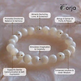 Pearl bracelet with therapeutic benefits text on a soft background