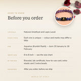 Aquarius Zodiac Bracelet – before you order: size, what is in the box, energised after order