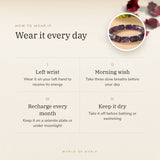 How to wear your Amethyst Cylinder Bracelet – left wrist, morning wish, recharge on selenite or moonlight