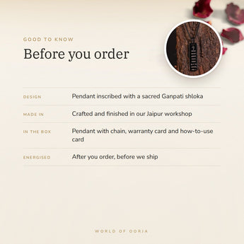 Sacred Ganpati Shlok Pendant – good to know before you order: what is in the box, energised after order