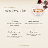 How to wear your Om 5 Mukhi Rudraksha Kada – left wrist, morning wish, recharge on selenite or moonlight